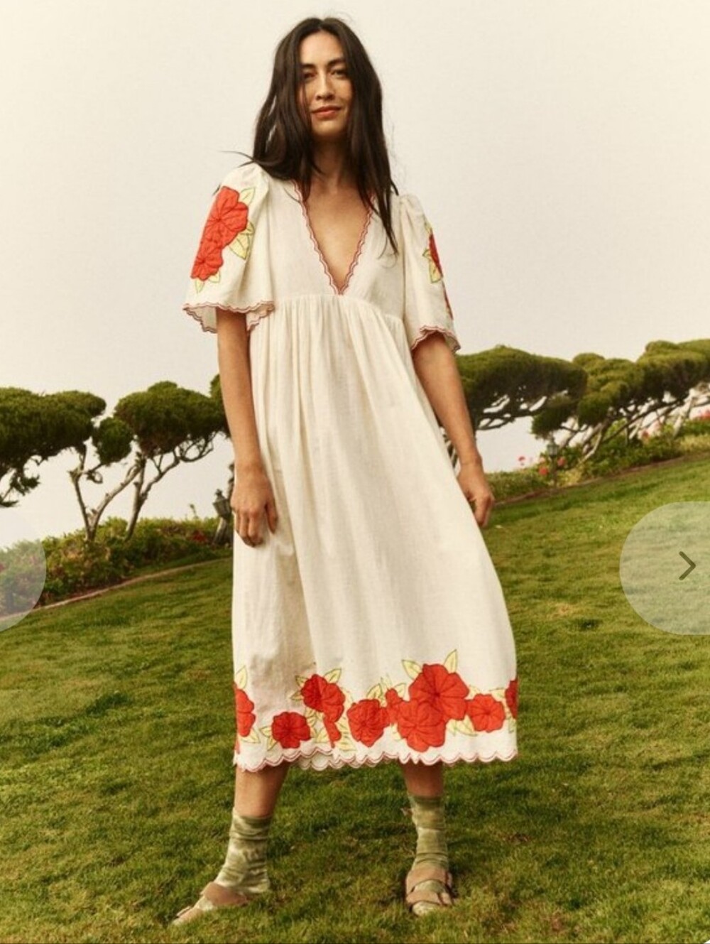 The Great Appliqué Floral Midi Dress | Size 0 | 100% Cotton | Embroidered